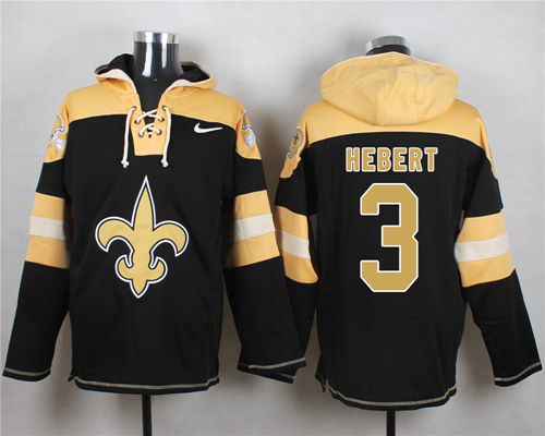 Nike Saints #3 Bobby Hebert Black Player Pullover NFL Hoodie - Click Image to Close